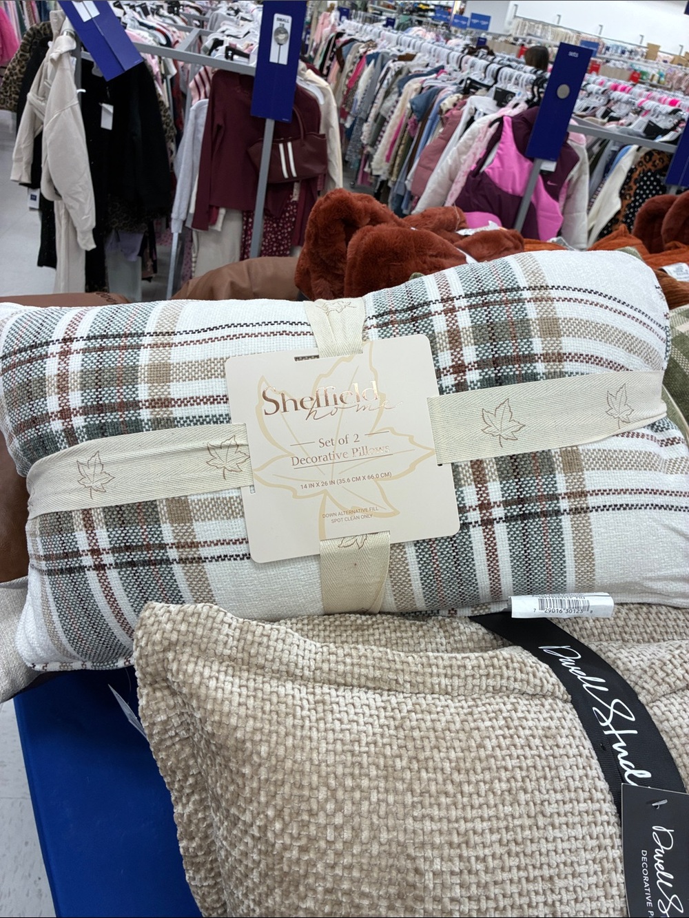 Plaid Decorative Pillow Set in Cream and Brown